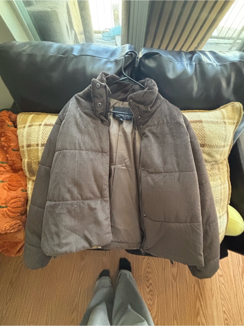 Woman’s Brown Corduroy Puffer Jacket - Classic Warmth